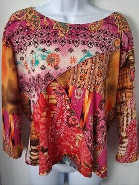 Beautiful CAIA Boho Colorful Women’s Pullover Blouse Embellished Size XL